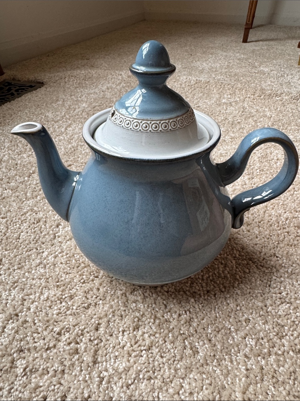 Classic Blue Ceramic Teapot with Decorative Cream Lid